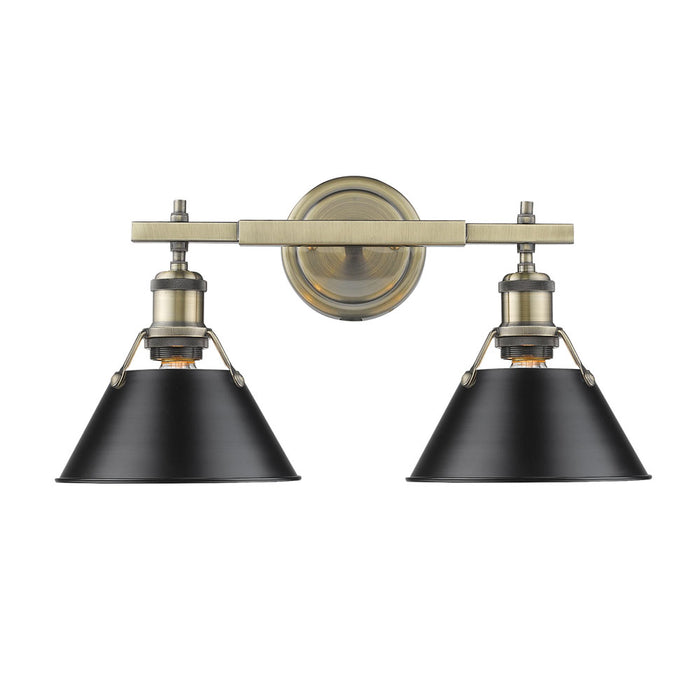 3306-BA2 AB-BLK- Orwell 2-Light Bath Vanity in Aged Brass with Black Shades by Golden Lighting