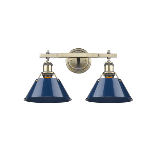 3306-BA2 AB-NVY- Orwell 2-Light Bath Vanity in Aged Brass with Navy Blue Shades by Golden Lighting