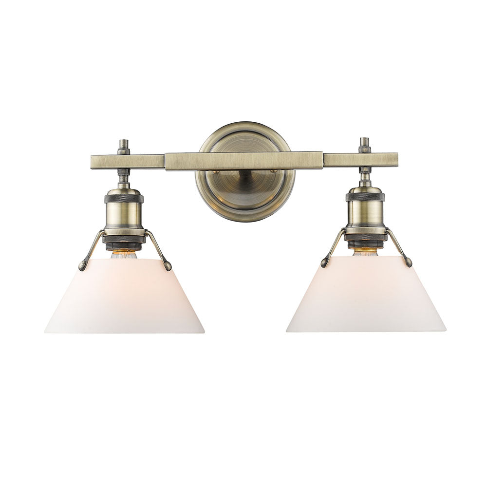 3306-BA2 AB-OP - Orwell 2-Light Bath Vanity in Aged Brass with Aged Brass Shades by Golden Lighting