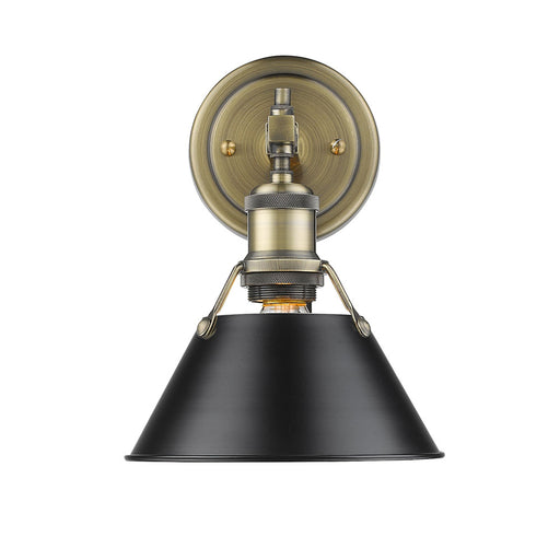 3306-BA1 AB-BLK- Orwell 1-Light Bath Vanity in Aged Brass with Black Shade by Golden Lighting