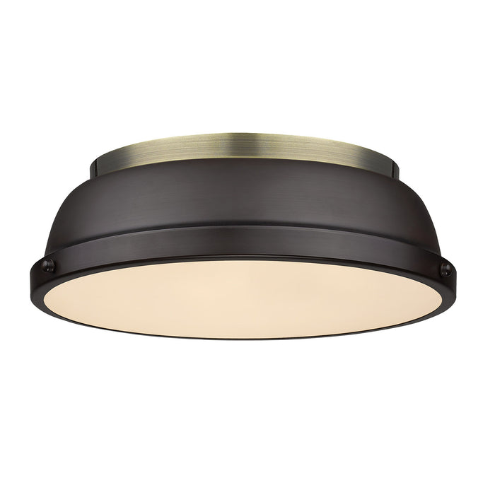 3602-14 AB-RBZ- Duncan Flush Mount in Aged Brass with Rubbed Bronze Shade by Golden Lighting