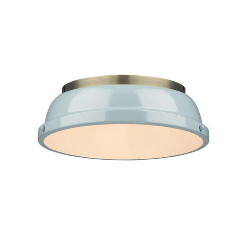 3602-14 AB-SF- Duncan Flush Mount in Aged Brass with Seafoam Shade by Golden Lighting