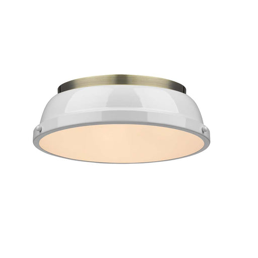 3602-14 AB-WH- Duncan Flush Mount in Aged Brass with White Shade by Golden Lighting