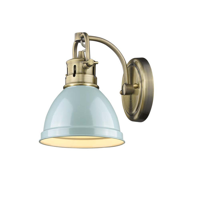 3602-BA1 AB-SF - Duncan 1-Light Bath Vanity in Aged Brass with Seafoam Shade by Golden Lighting