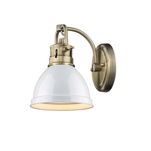 3602-BA1 AB-WH- Duncan 1-Light Bath Vanity in Aged Brass with White Shade by Golden Lighting