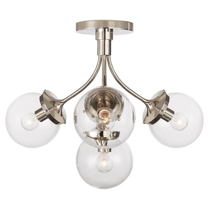 Prescott Four Light Semi Flush Mount in Polished Nickel