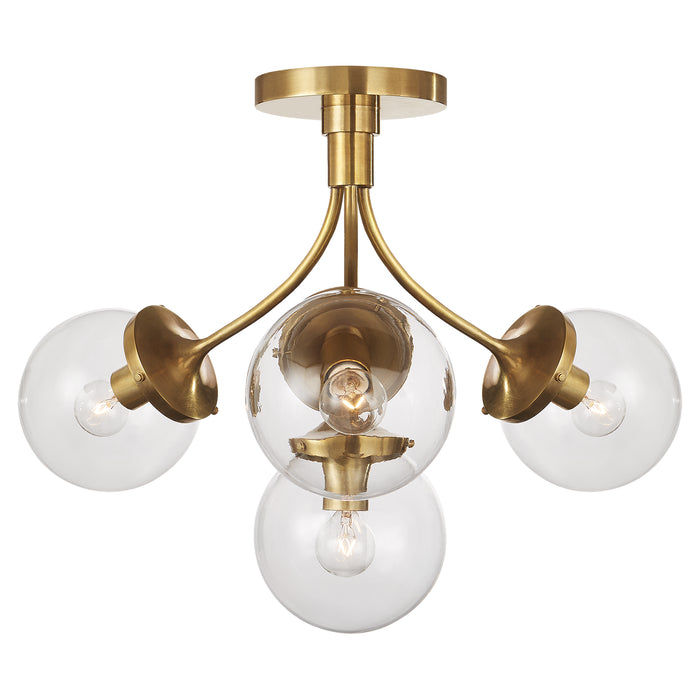 Prescott Four Light Semi Flush Mount in Soft Brass