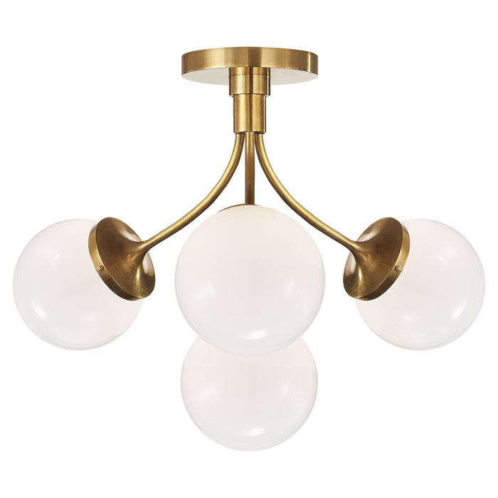 Prescott Four Light Semi Flush Mount in Soft Brass