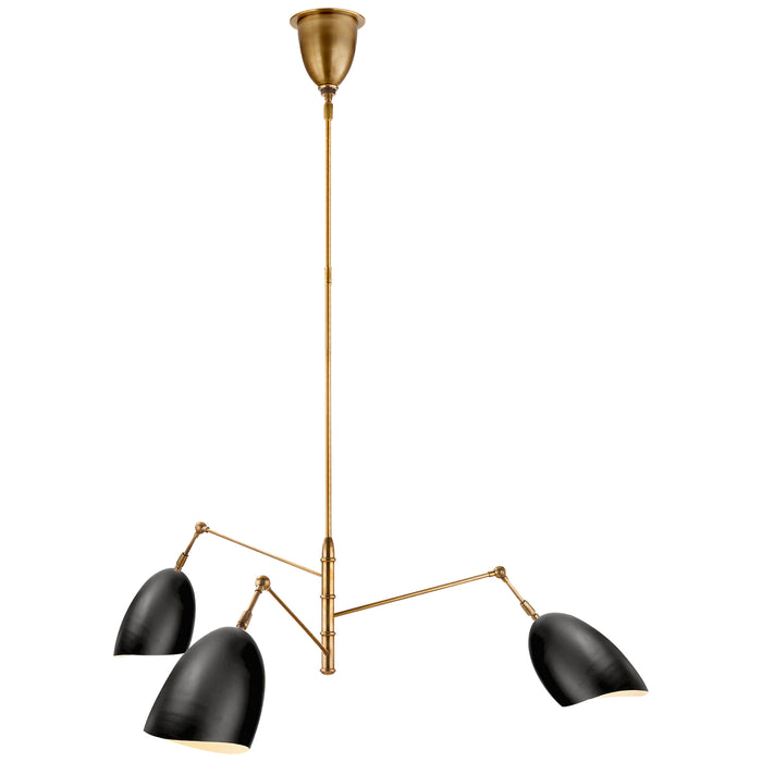 Sommerard Three Light Chandelier in Hand-Rubbed Antique Brass and Black