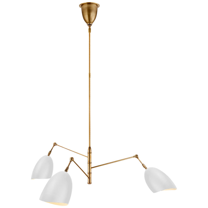 Sommerard Three Light Chandelier in Hand-Rubbed Antique Brass and White