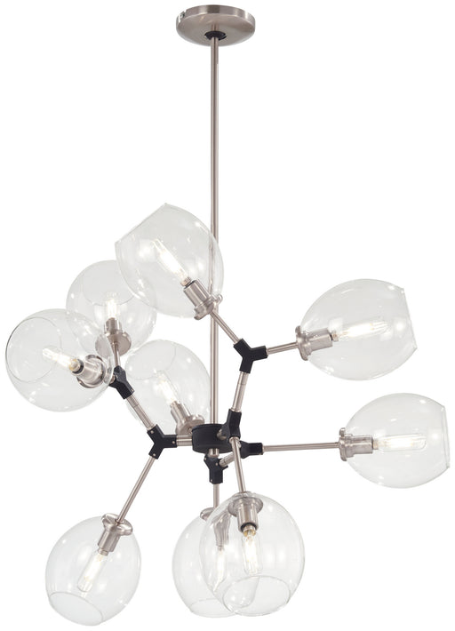 P1369-619- Nexpo 9-Light Chandelier in Brushed Nickel & Black Accents with Clear by George Kovacs