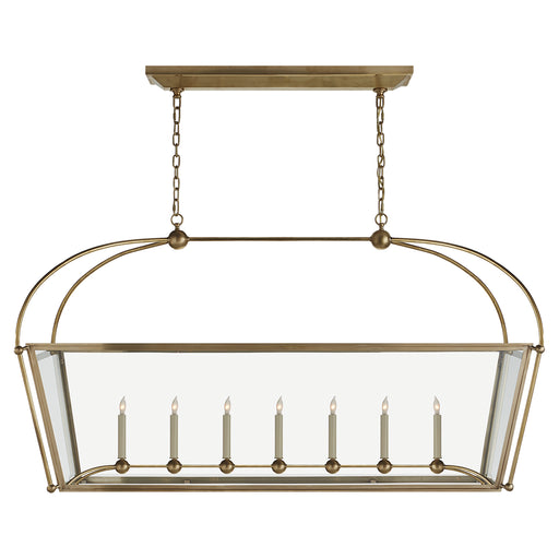 Riverside Seven Light Linear Pendant in Antique-Burnished Brass