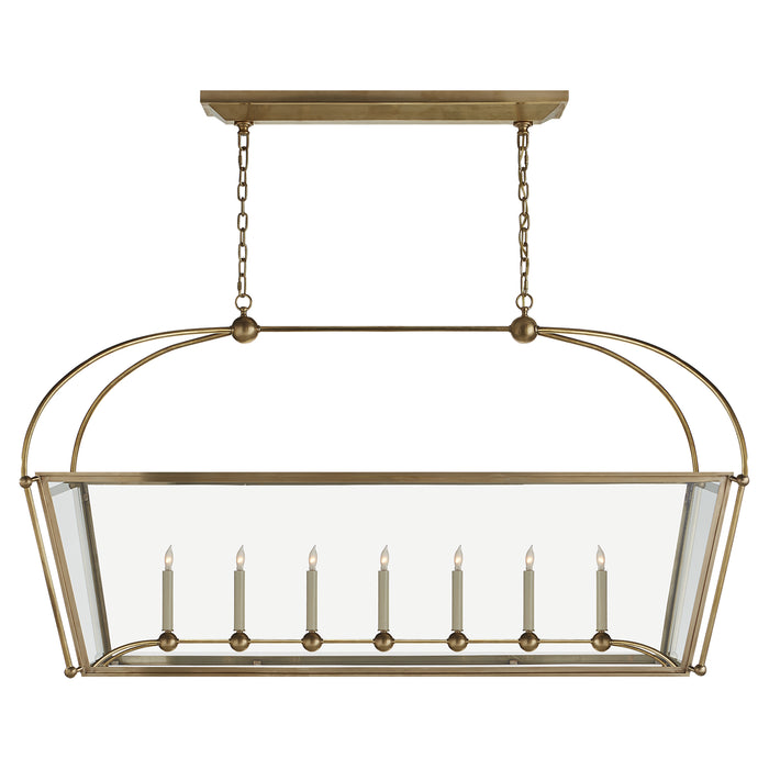 Riverside Seven Light Linear Pendant in Antique-Burnished Brass