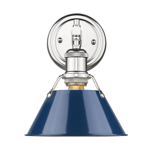 3306-BA1 CH-NVY- Orwell 1-Light Bath Vanity in Chrome with Navy Blue Shade by Golden Lighting