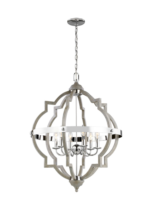 Socorro Six Light Hall / Foyer Pendant in Washed Pine