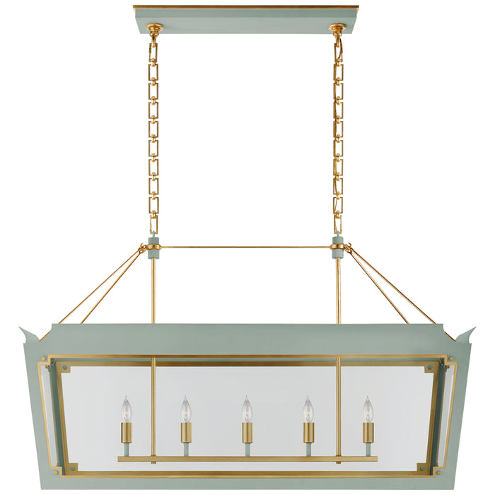 Caddo Five Light Linear Lantern in Celadon and Gild