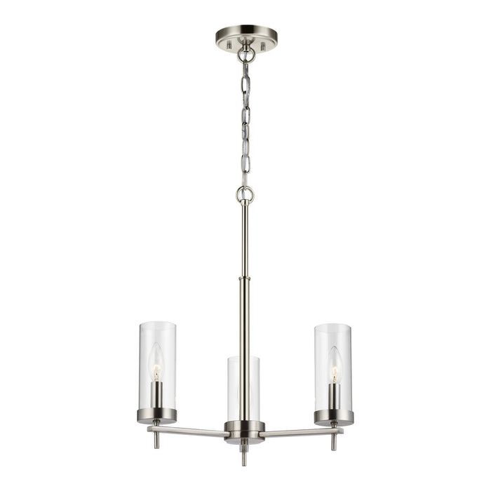 3190303-962- Zire 3-Light Chandelier in Brushed Nickel with Clear Glass by Visual Comfort Studio