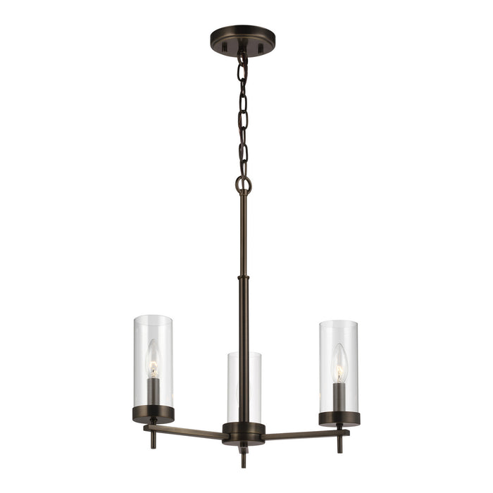 3190303EN-778- Zire 3-Light Chandelier in Brushed Oil Rubbed Bronze with Clear Glass by Visual Comfort Studio