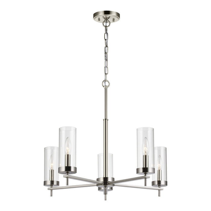 3190305-962- Zire 5-Light Chandelier in Brushed Nickel with Clear Glass by Visual Comfort Studio