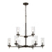 3190309-778- Zire 9-Light Chandelier in Brushed Oil Rubbed Bronze with Clear Glass by Visual Comfort Studio