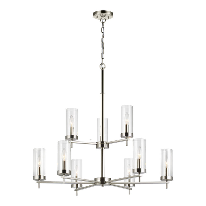 3190309-962- Zire 9-Light Chandelier in Brushed Nickel with Clear Glass by Visual Comfort Studio