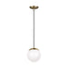 601893S-848- Leo Hanging Globe Small LED Pendant in Satin Bronze with Smooth White Glass by Visual Comfort Studio