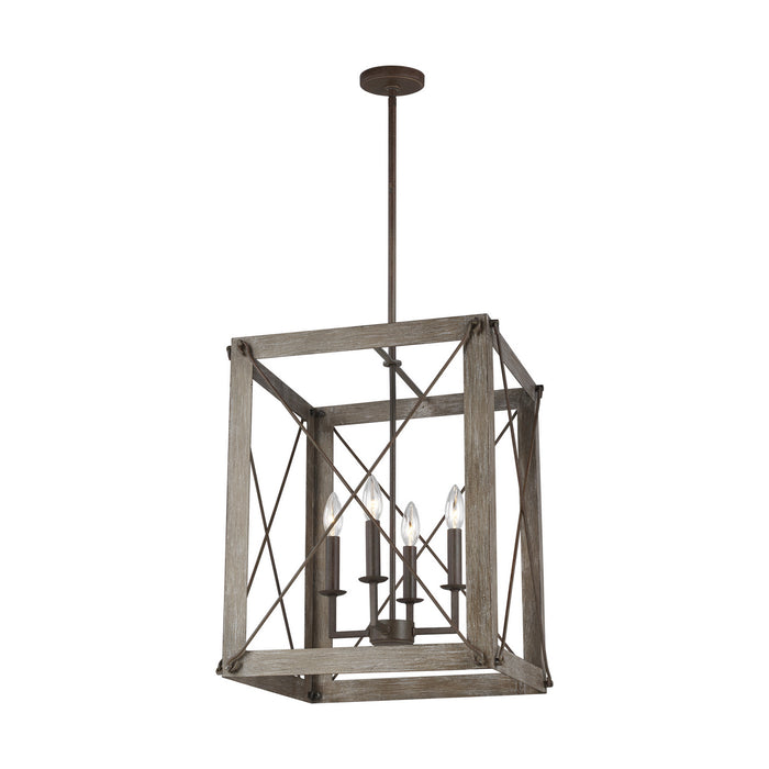 6526304EN-872- Thornwood Medium 4-Light Hall/Foyer in Washed Pine & Weathered Iron by Visual Comfort Studio