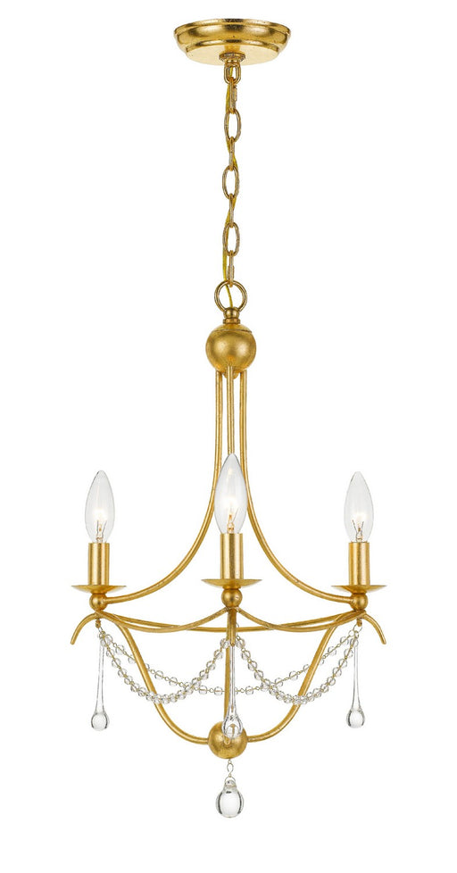 423-GA- Metro 3-Light Chandelier in Antique Gold with Clear Glass Beads Crystal by Crystorama