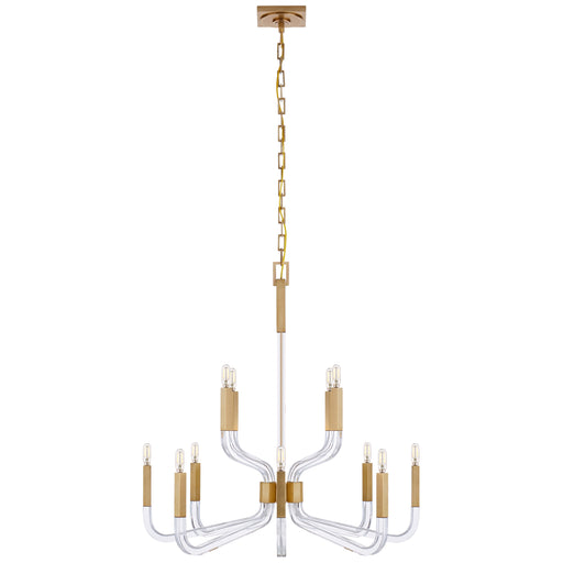 Reagan 12 Light Chandelier in Antique-Burnished Brass and Crystal