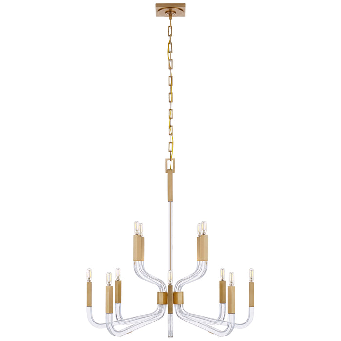 Reagan 12 Light Chandelier in Antique-Burnished Brass and Crystal