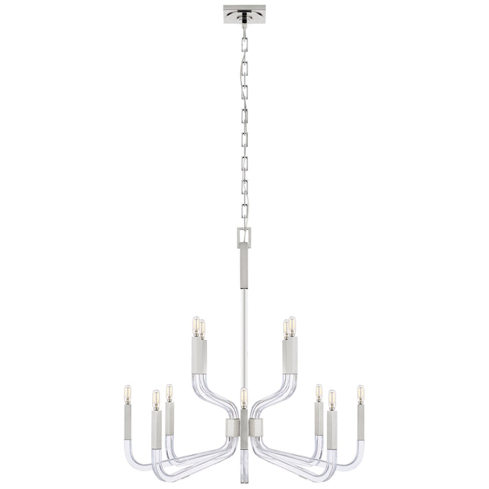 Reagan 12 Light Chandelier in Polished Nickel and Crystal