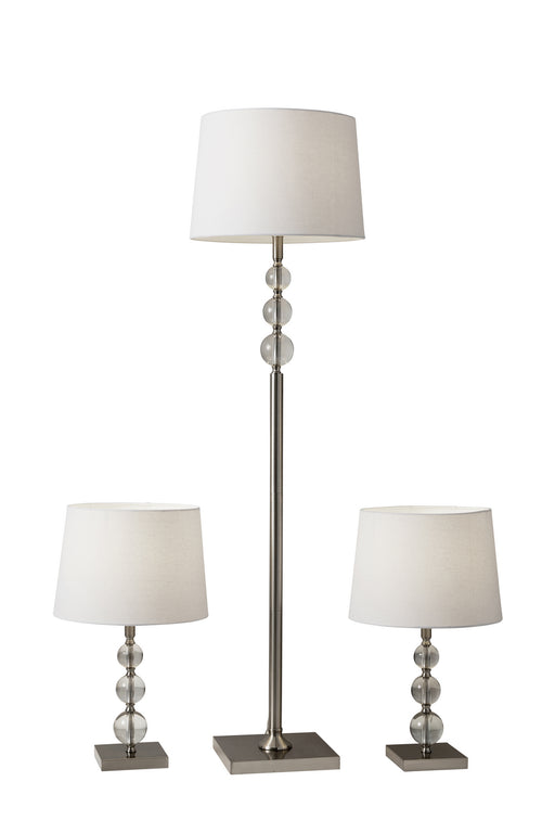 Olivia 3 Piece Floor & Table Lamp Set in Brushed Steel