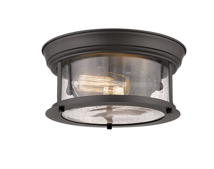 727F10-BRZ- Sonna 2-Light Flush Mount in Bronze with Clear Seedy Glass Shade by Z-Lite