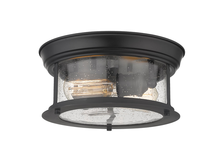 727F10-MB- Sonna 2-Light Flush Mount in Matte Black with Clear Seedy Glass Shade by Z-Lite