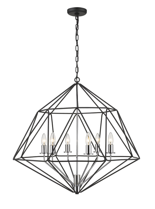 918-30MB-CH- Geo 6-Light Chandelier in Matte Black & Chrome with Matte Black Steel Shade by Z-Lite