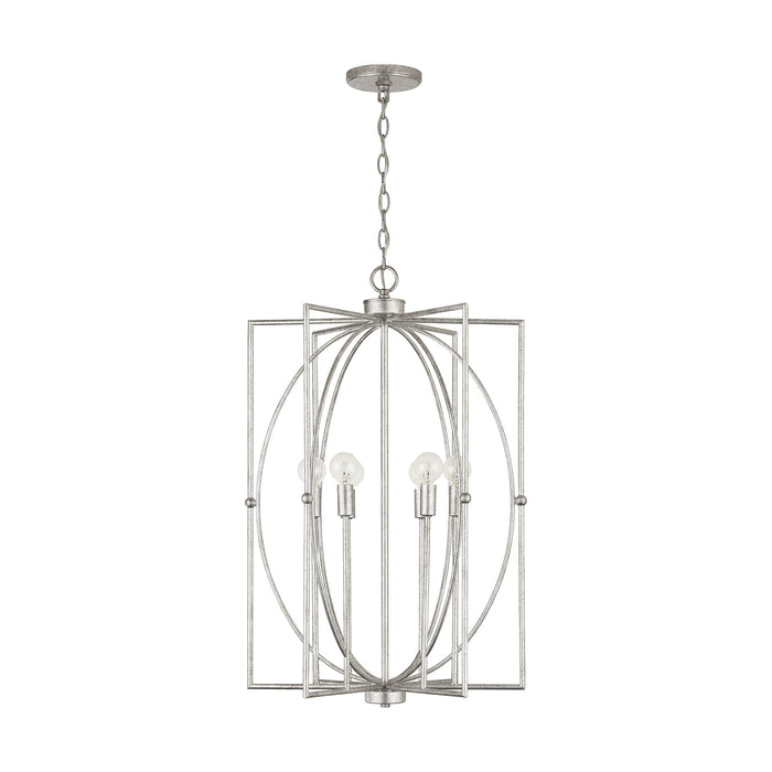 Oran Six Light Foyer Pendant in Antique Silver