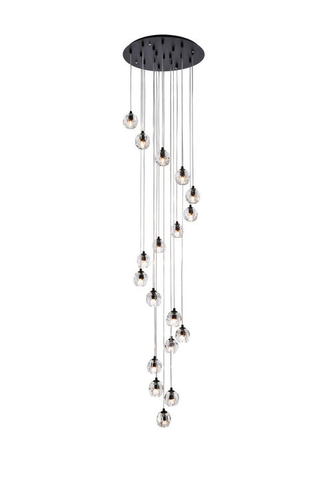 Eren 18-Light Pendant in Black with Clear Royal Cut Crystal