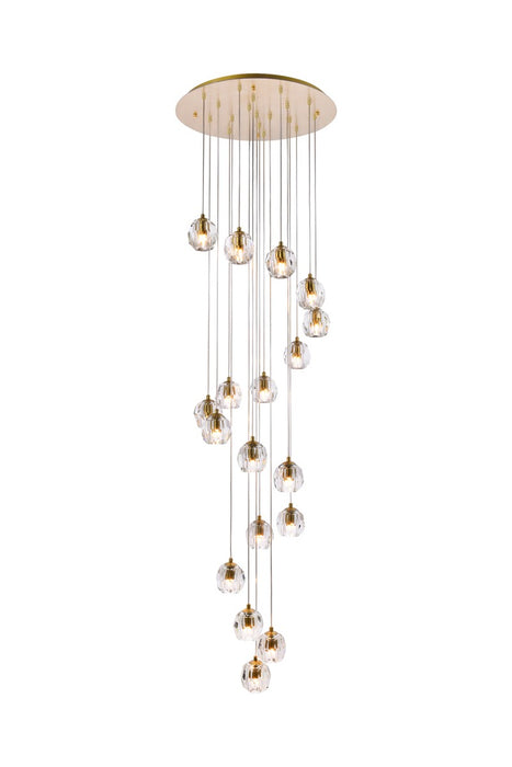 Eren 18-Light Pendant in Gold with Clear Royal Cut Crystal