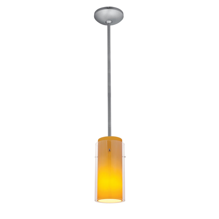 Glass`n Glass Cylinder 1-Light Pendant in Brushed Steel Finish