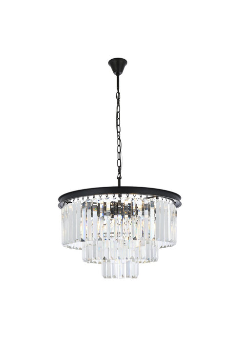 Sydney 9-Light Chandelier in Matte Black with Clear Royal Cut Crystal