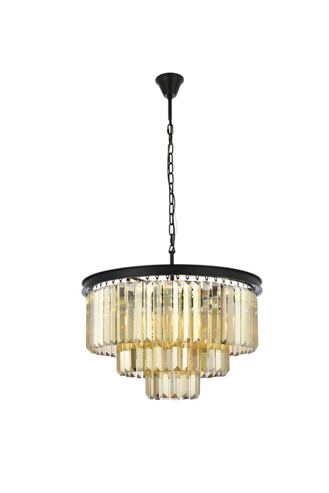 Sydney 9-Light Chandelier in Matte Black with Golden Teak (Smoky) Royal Cut Crystal