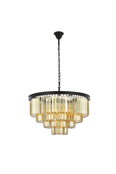 Sydney 17-Light Chandelier in Matte Black with Golden Teak (Smoky) Royal Cut Crystal