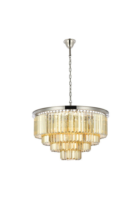 Sydney 17-Light Chandelier in Polished Nickel with Golden Teak (Smoky) Royal Cut Crystal