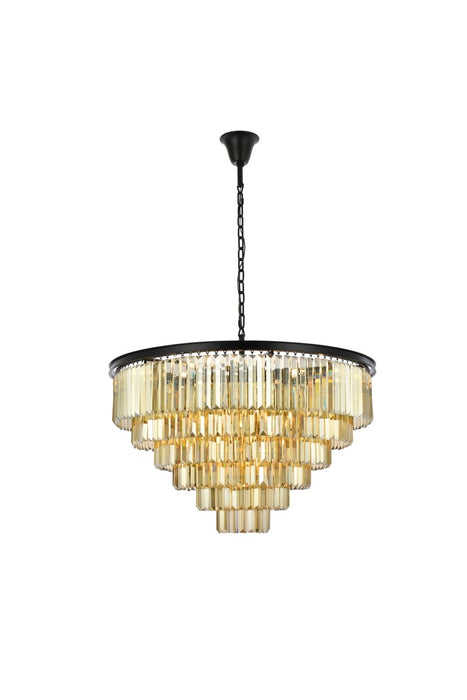 Sydney 33-Light Chandelier in Matte Black with Golden Teak (Smoky) Royal Cut Crystal