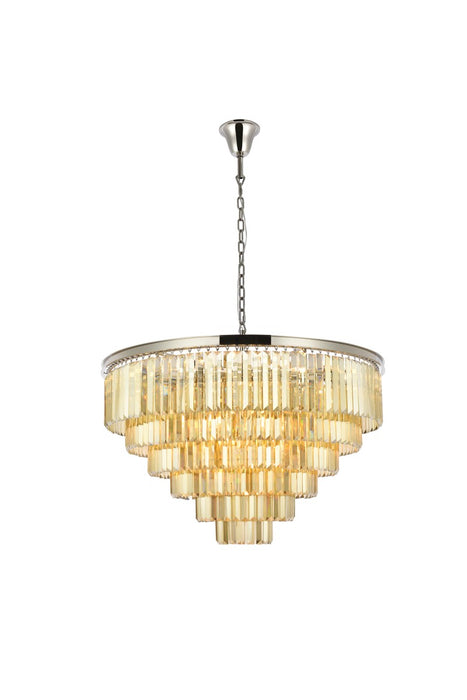 Sydney 33-Light Chandelier in Polished Nickel with Golden Teak (Smoky) Royal Cut Crystal