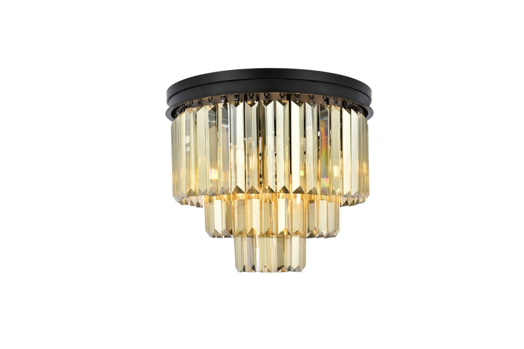 Sydney 9-Light Flush Mount in Matte Black with Golden Teak (Smoky) Royal Cut Crystal