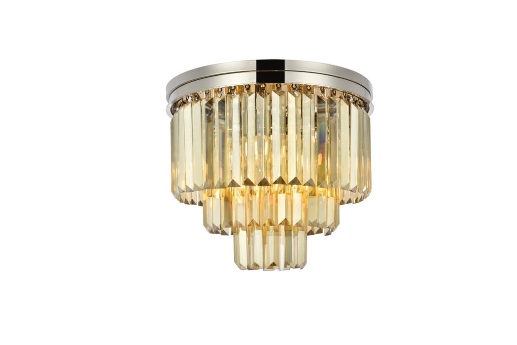 Sydney 9-Light Flush Mount in Polished Nickel with Golden Teak (Smoky) Royal Cut Crystal