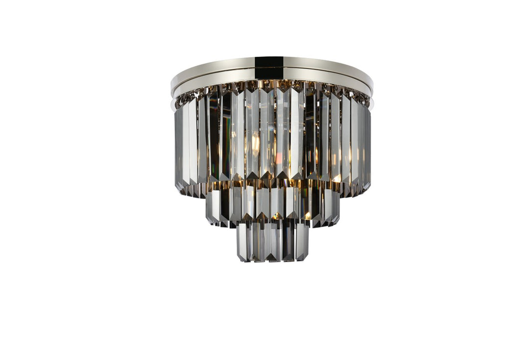 Sydney 9-Light Flush Mount in Polished Nickel with Silver Shade (Grey) Royal Cut Crystal