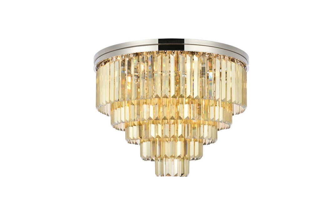 Sydney 17-Light Flush Mount in Polished Nickel with Golden Teak (Smoky) Royal Cut Crystal