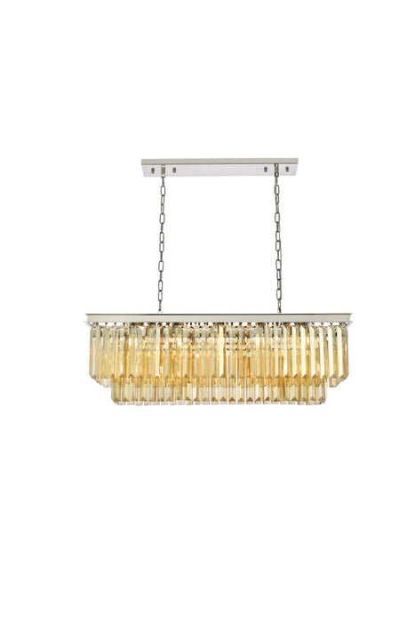 Sydney 12-Light Chandelier in Polished Nickel with Golden Teak (Smoky) Royal Cut Crystal